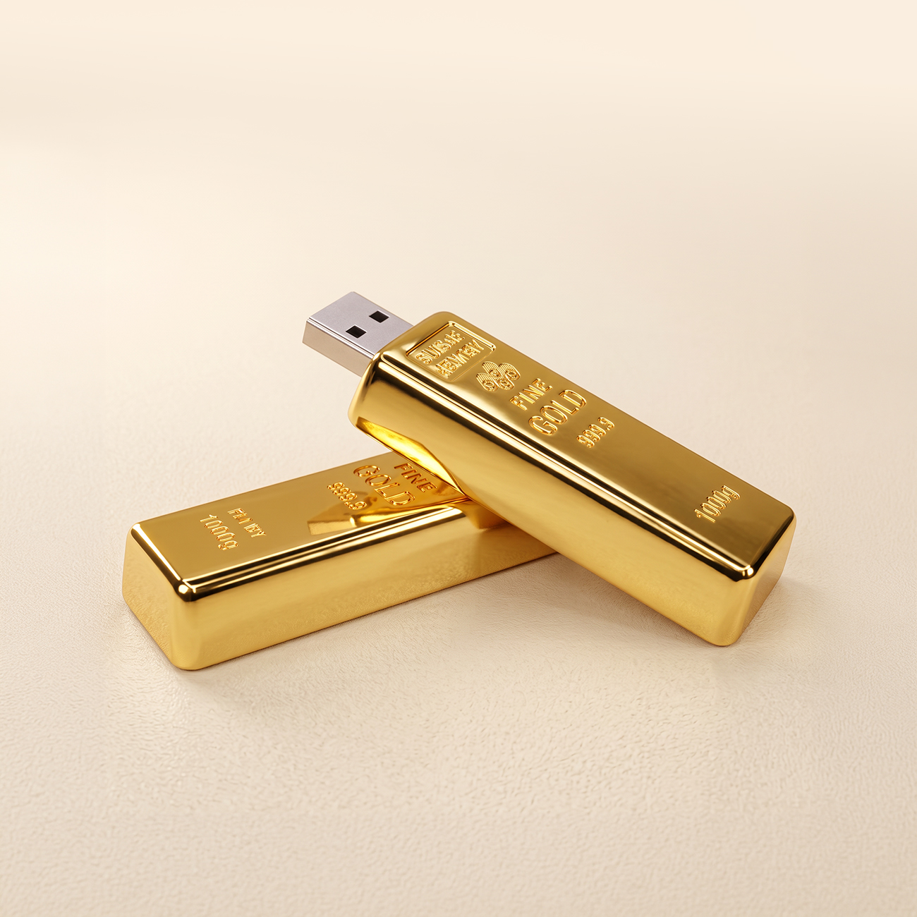usb-minne i form av guldtacka